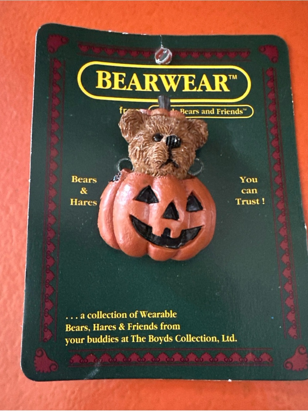 Brown Bear in Orange Pumpkin pin Brooch Halloween Boyd’s teacher